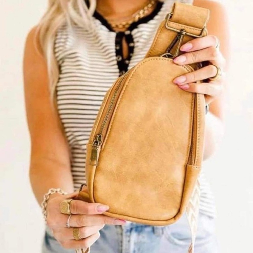 Vegan Tan Leather Crossbody/Sling Bag